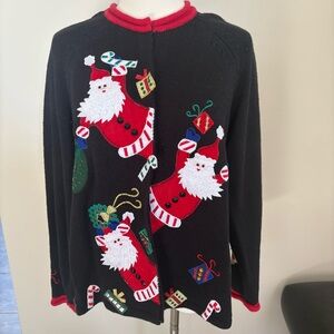 Vtg Tiara International Christmas Cardigan Sweater 2004 Embroidered Santa Sz M